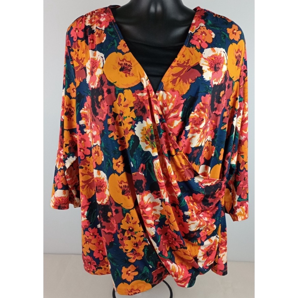 Liz‎ Claiborne New York Womens 3X Multicolor Floral 3/4 Sleeve Blouse